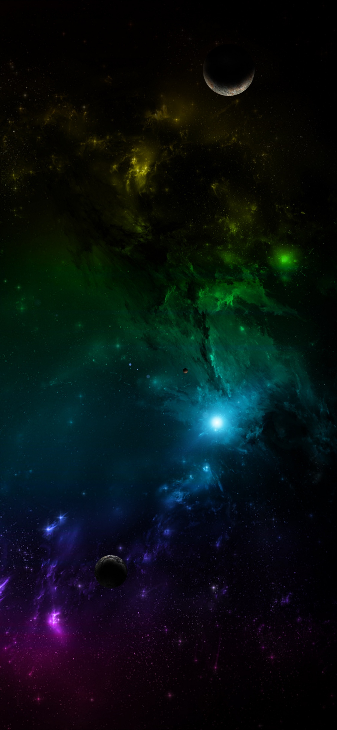 Ilustración de Galaxia Verde y Azul. Wallpaper in 1125x2436 Resolution