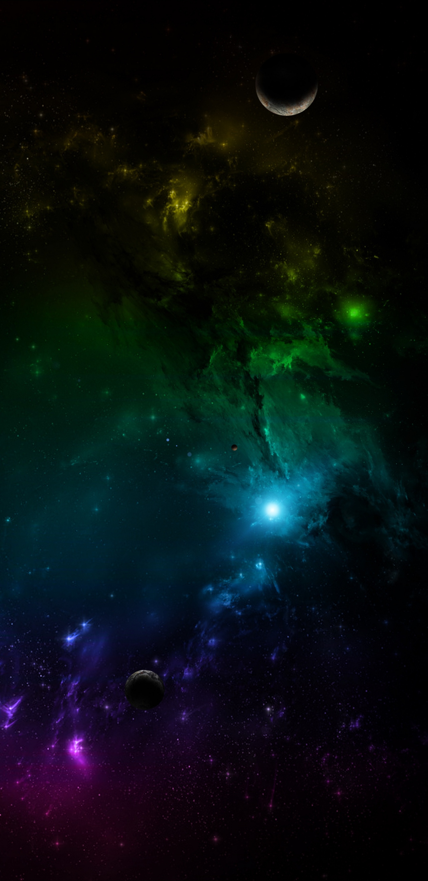 Ilustración de Galaxia Verde y Azul. Wallpaper in 1440x2960 Resolution