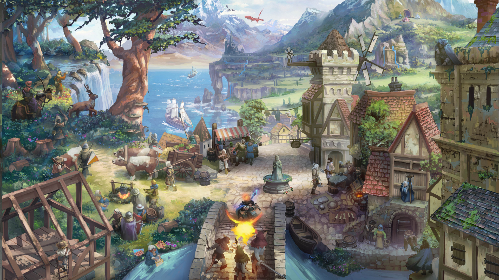 Brown and White Concrete House Near Green Trees and Mountain During Daytime. Wallpaper in 1920x1080 Resolution