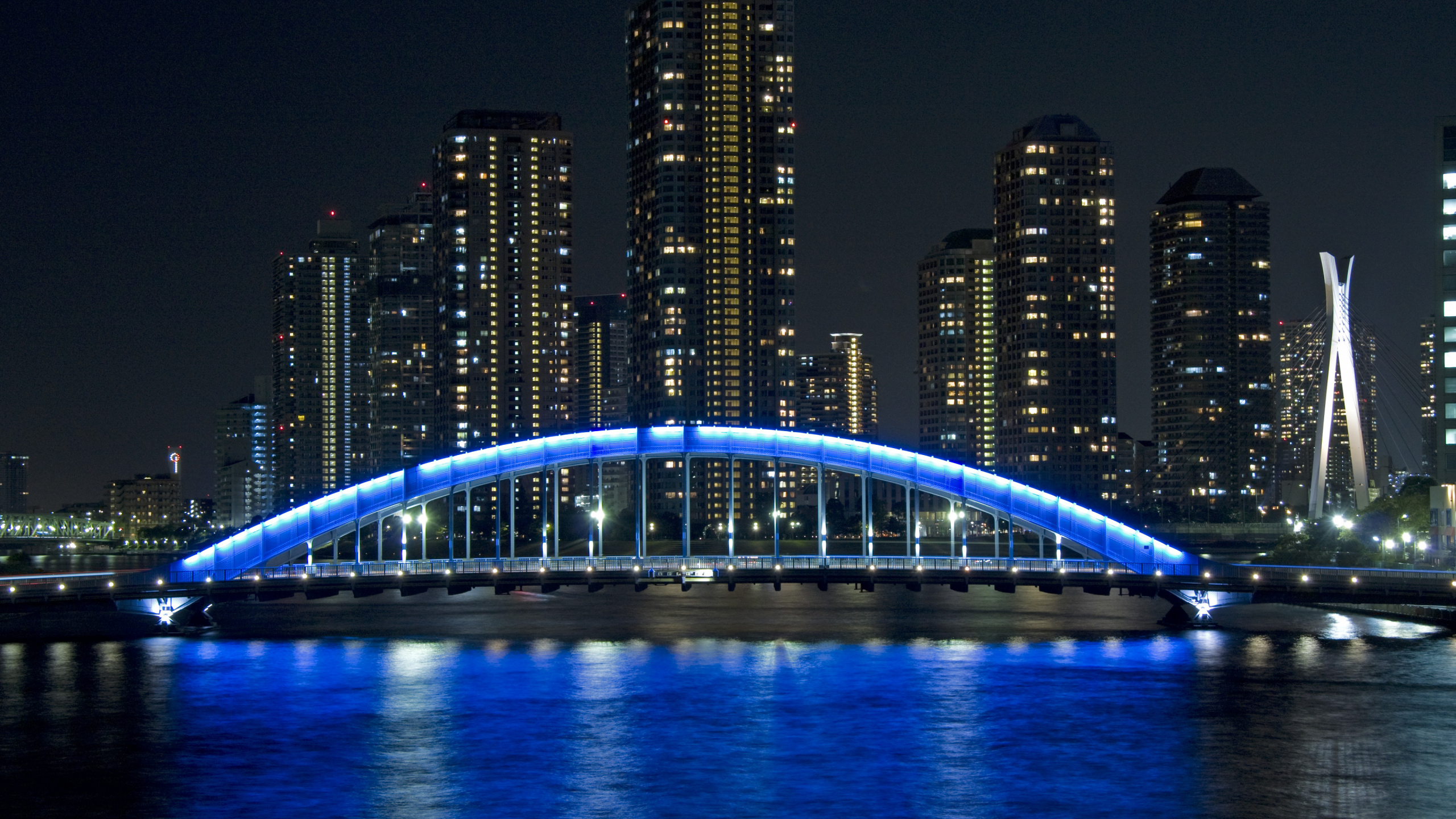Eidai Bridge, Eitai, Sumida River, Bridge, Night. Wallpaper in 2560x1440 Resolution