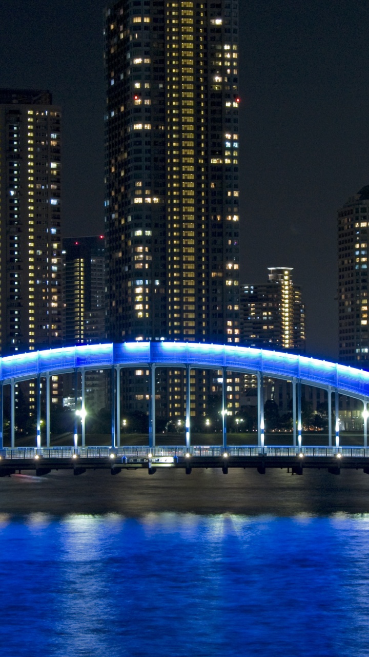 Eidai Bridge, Eitai, Sumida River, Bridge, Night. Wallpaper in 720x1280 Resolution