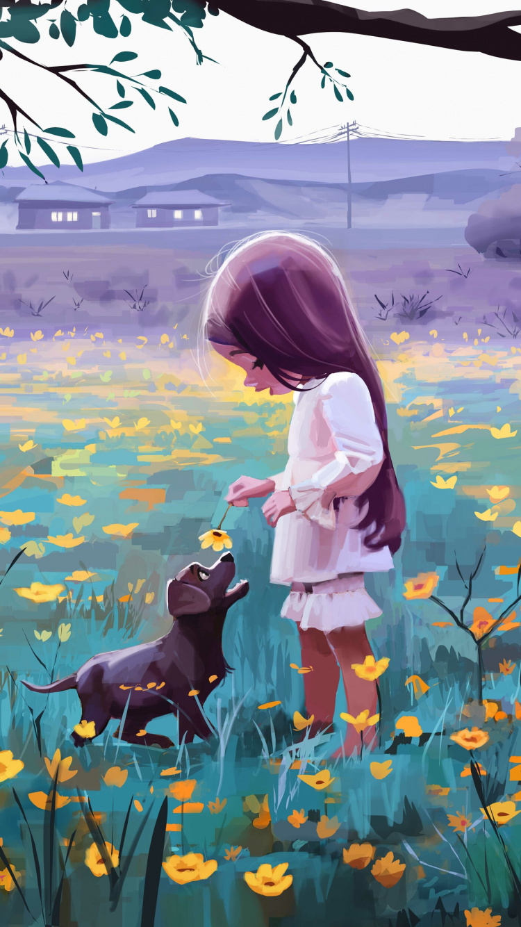 Fille en Robe Blanche Debout Sur un Champ de Fleurs Jaunes Pendant la Journée. Wallpaper in 750x1334 Resolution