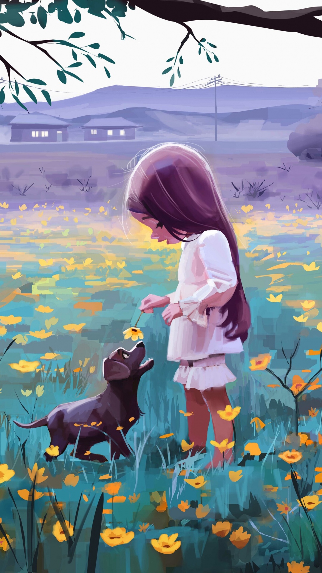 艺术, 绘画, 弹簧, 野花, 儿童艺术 壁纸 1080x1920 允许