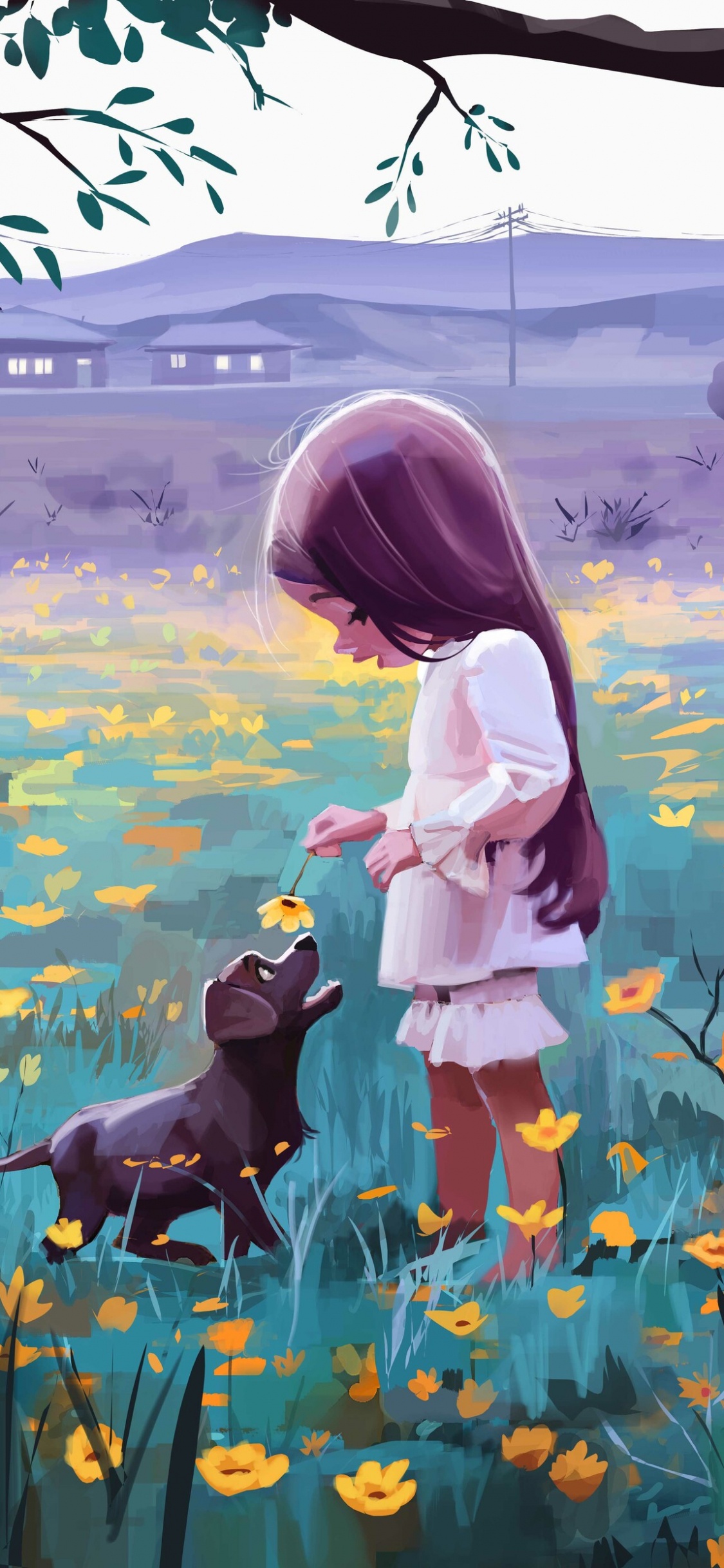 艺术, 绘画, 弹簧, 野花, 儿童艺术 壁纸 1125x2436 允许