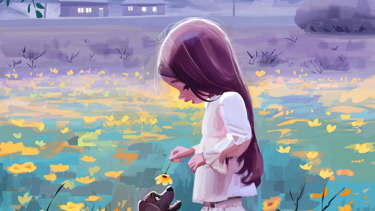 艺术, 绘画, 弹簧, 野花, 儿童艺术 壁纸 1280x720 允许