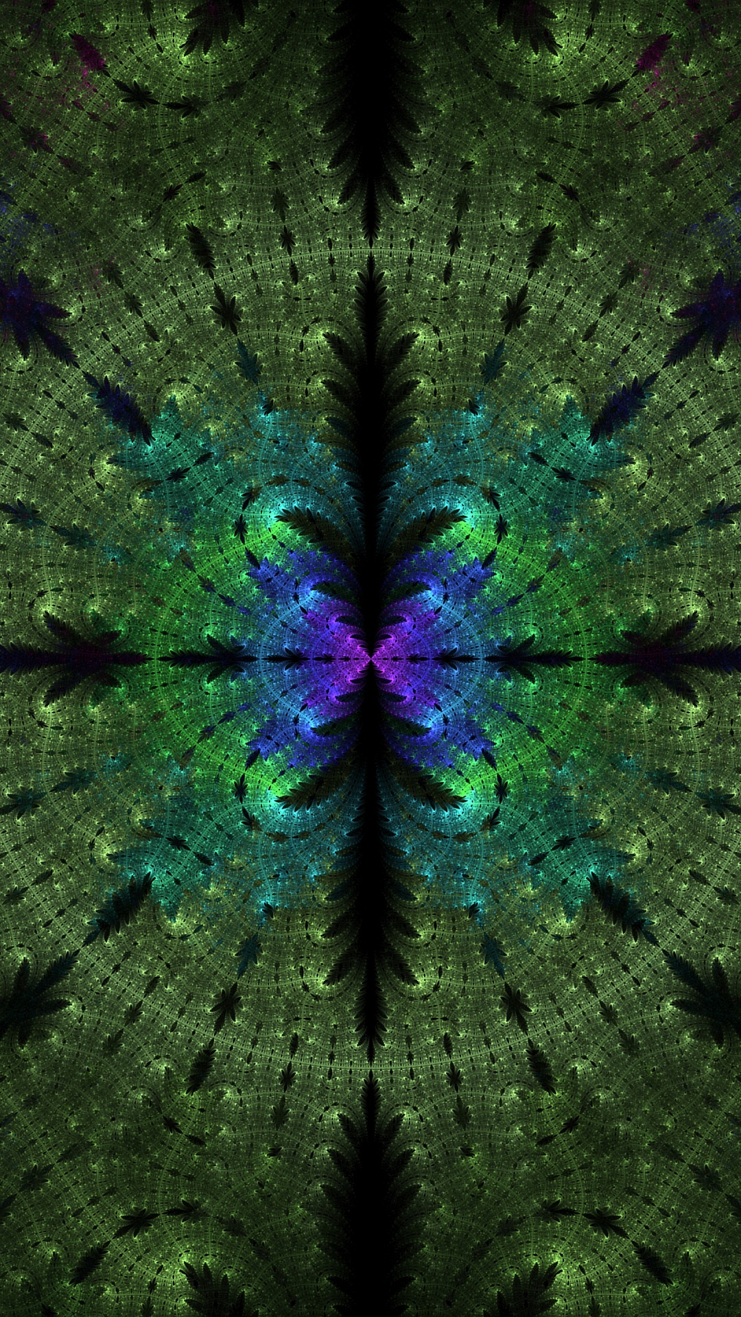 分形, 对称, 绿色的, 紫色的, 分形技术 壁纸 1080x1920 允许