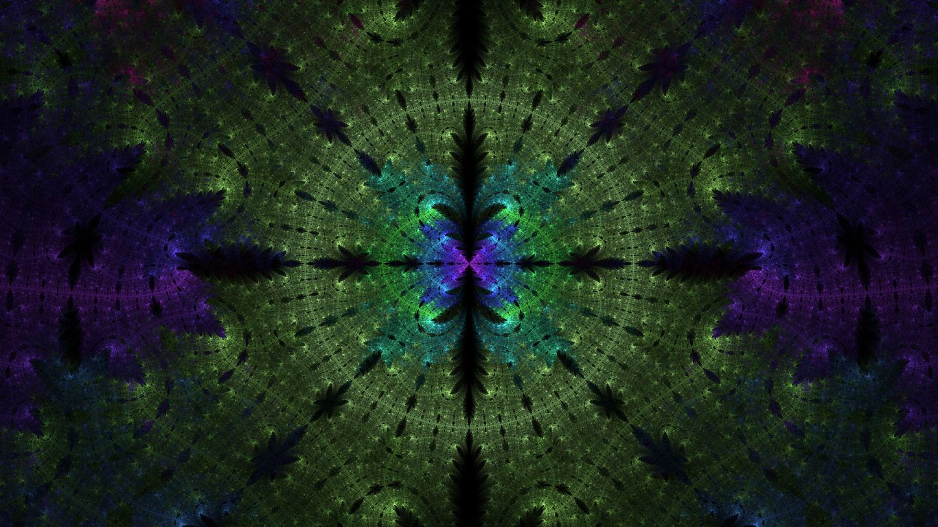 分形, 对称, 绿色的, 紫色的, 分形技术 壁纸 1366x768 允许