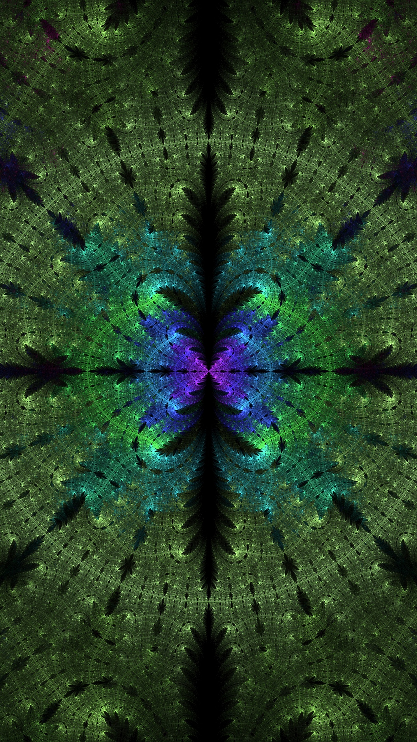 分形, 对称, 绿色的, 紫色的, 分形技术 壁纸 1440x2560 允许