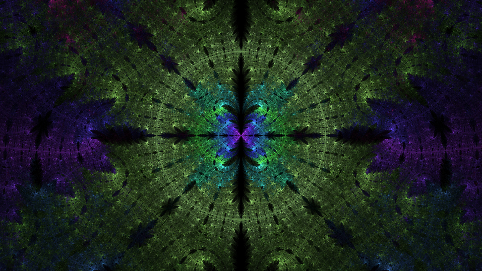 分形, 对称, 绿色的, 紫色的, 分形技术 壁纸 1920x1080 允许