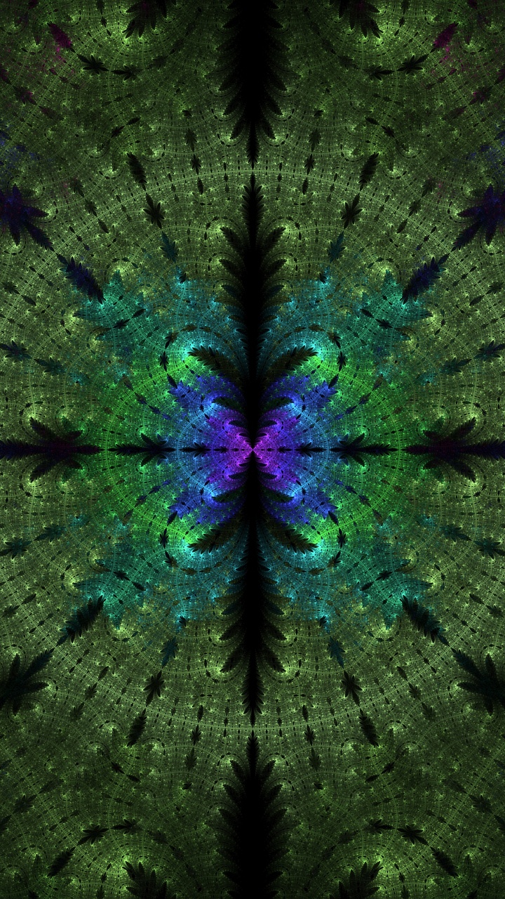 分形, 对称, 绿色的, 紫色的, 分形技术 壁纸 720x1280 允许