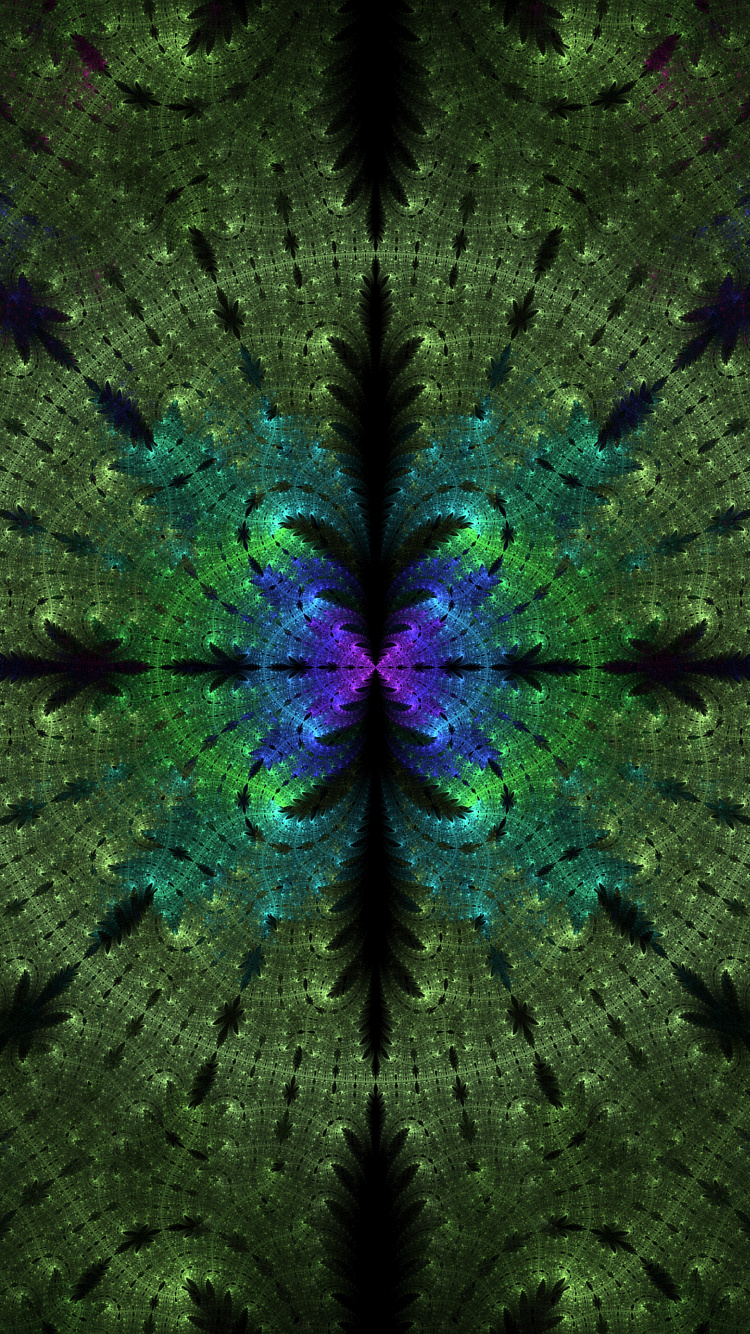 分形, 对称, 绿色的, 紫色的, 分形技术 壁纸 750x1334 允许