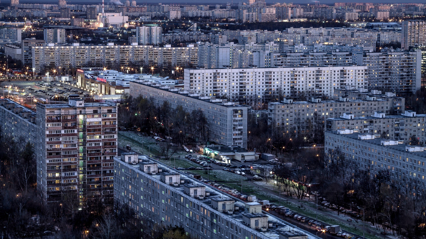 Aerial View of City Buildings During Night Time. Wallpaper in 1366x768 Resolution