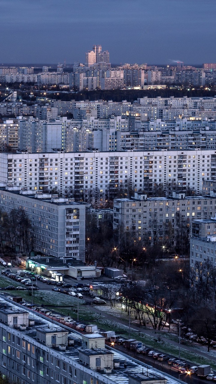 Aerial View of City Buildings During Night Time. Wallpaper in 720x1280 Resolution