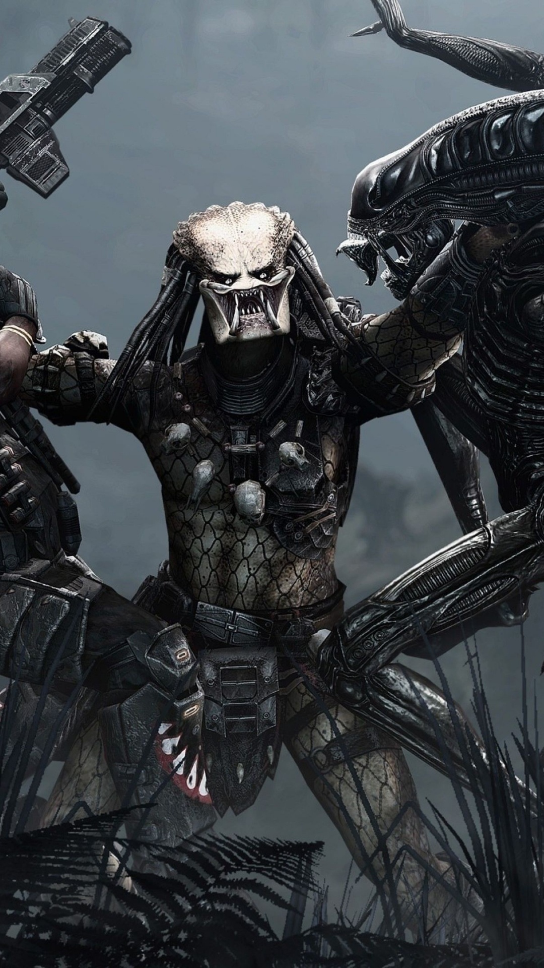 Game Aliens vs Predator, Predator, Aliens vs Predator, Alien, Predator Concrete Jungle. Wallpaper in 1080x1920 Resolution