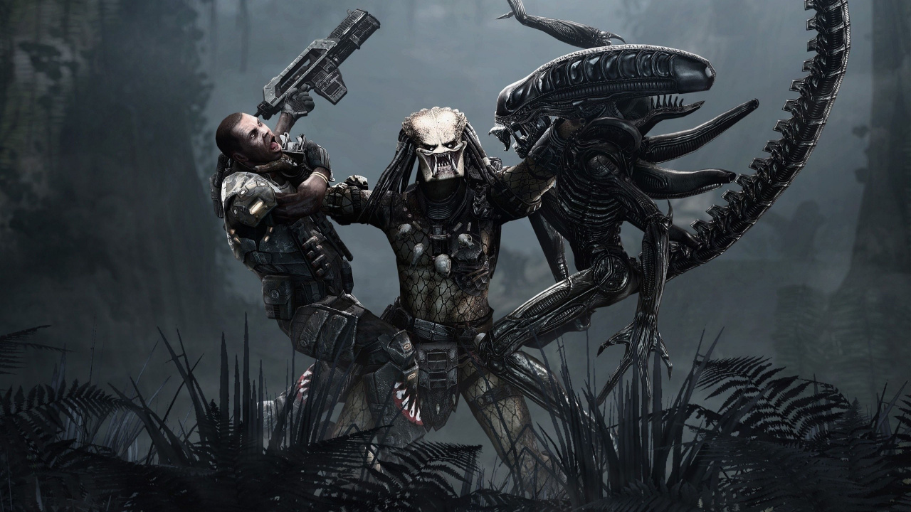 Game Aliens vs Predator, Predator, Aliens vs Predator, Alien, Predator Concrete Jungle. Wallpaper in 1280x720 Resolution