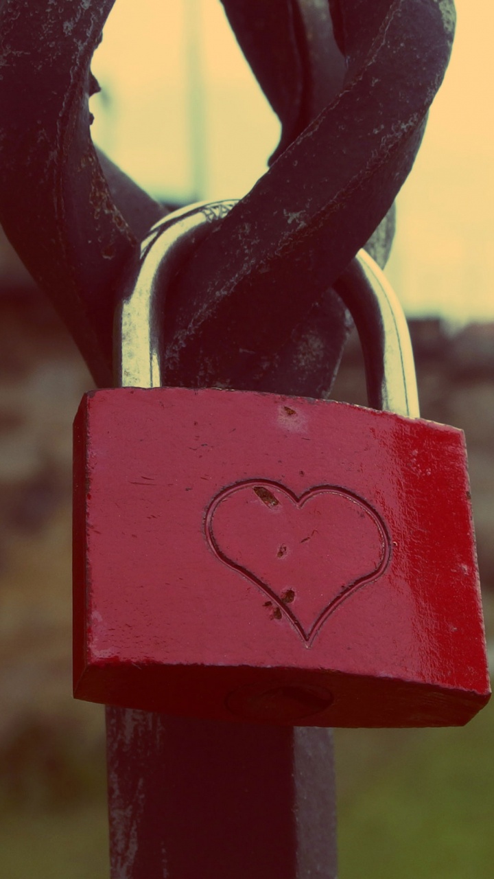Red Padlock on Black Metal Fence. Wallpaper in 720x1280 Resolution