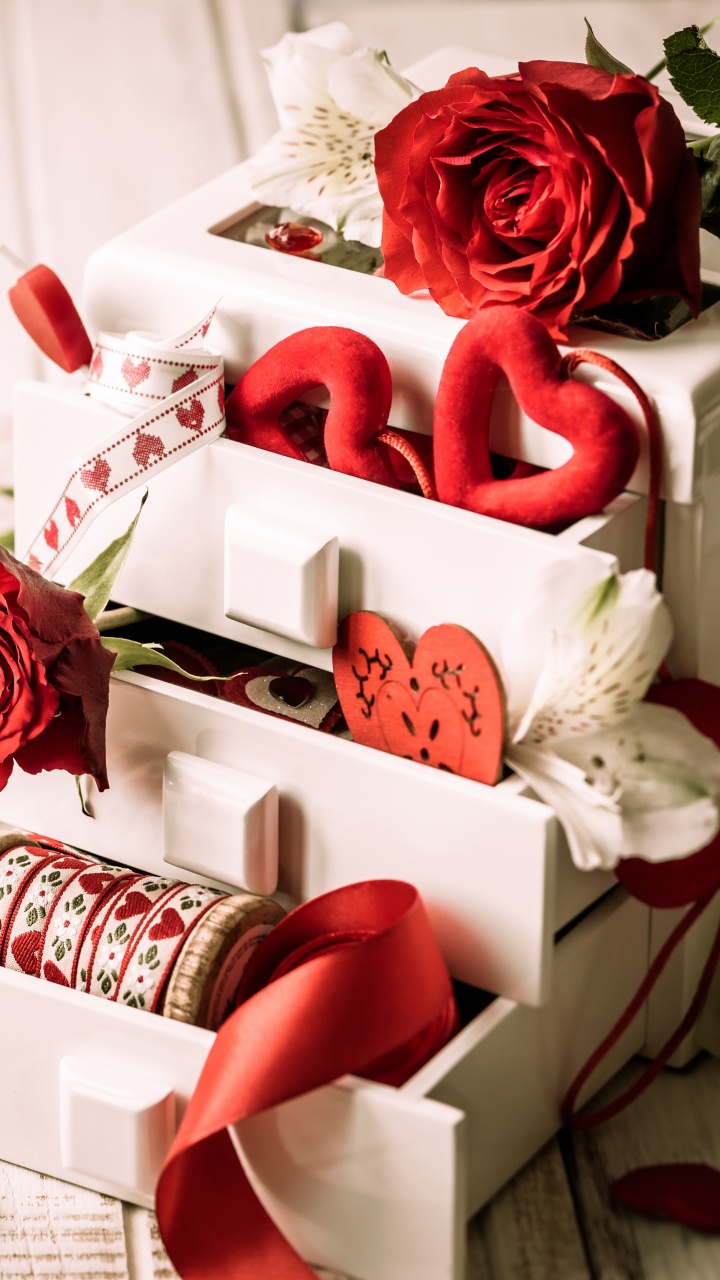 Romantik, Herzen, Valentines Tag, Rose, Schnittblumen. Wallpaper in 720x1280 Resolution