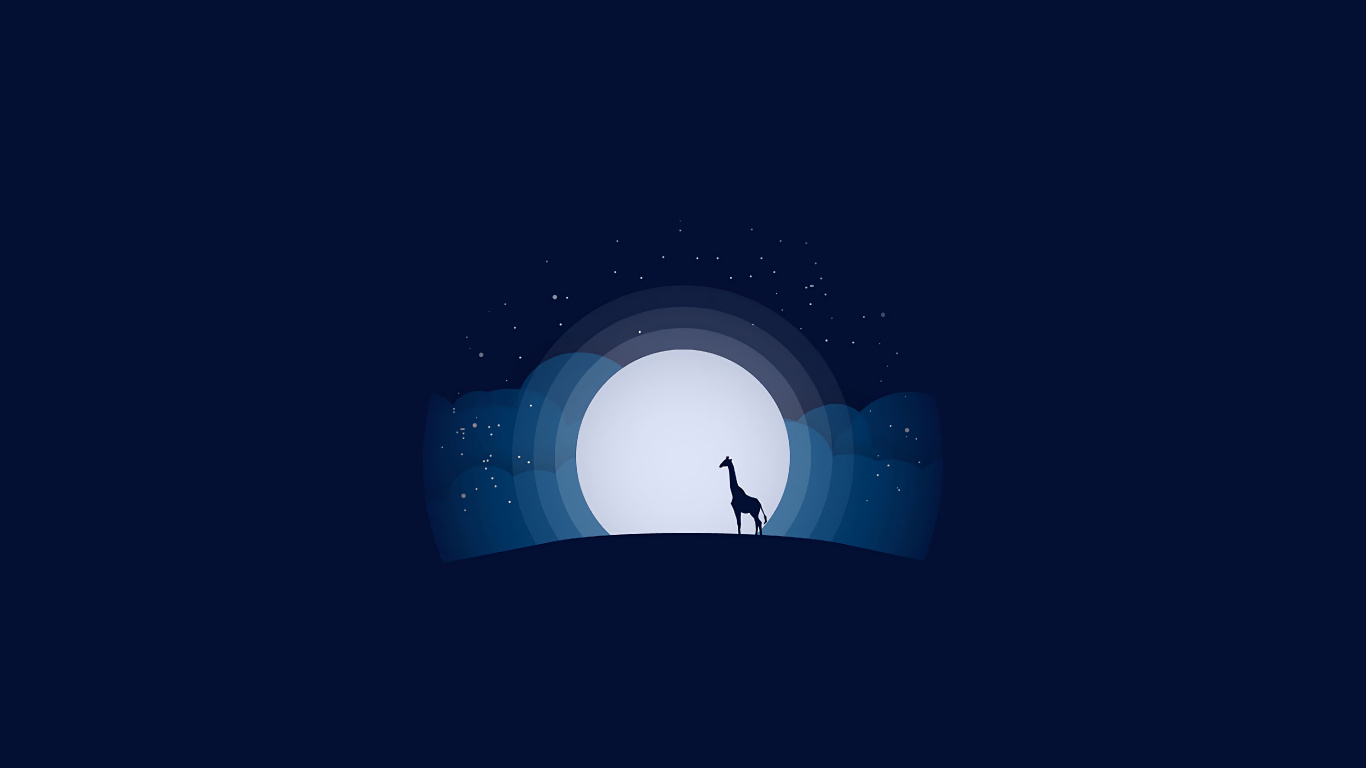 Blue and White Moon Illustration. Wallpaper in 1366x768 Resolution