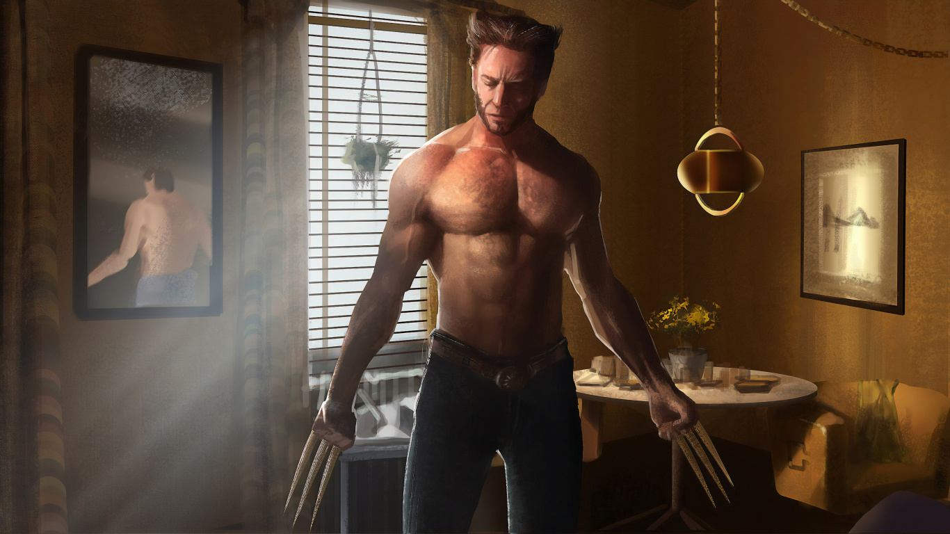 Hombre en Topless en Blue Jeans de Pie Cerca de la Ventana. Wallpaper in 1366x768 Resolution