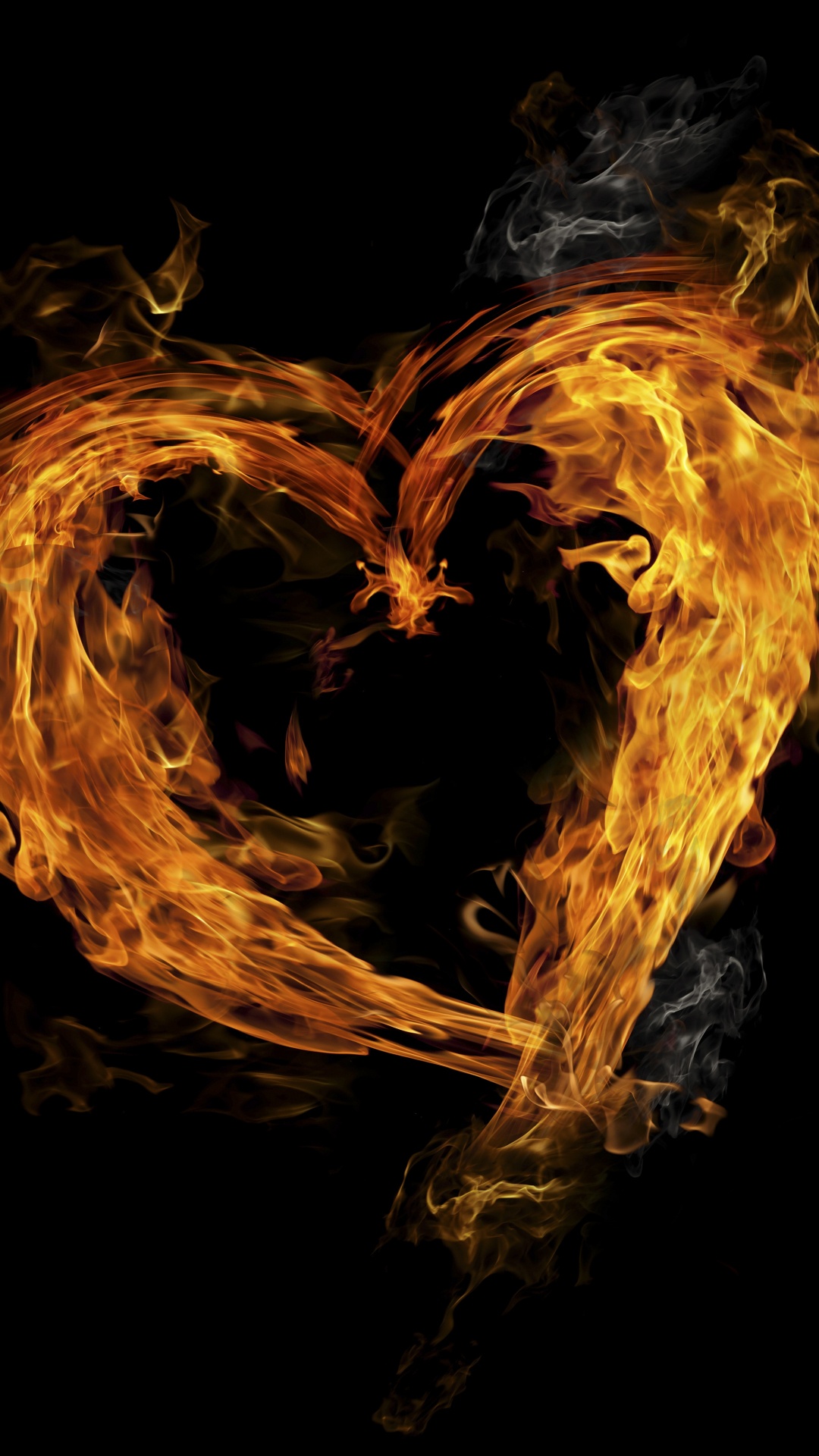 Feu, Illustration, Cœur, Amour, Flamme. Wallpaper in 1080x1920 Resolution