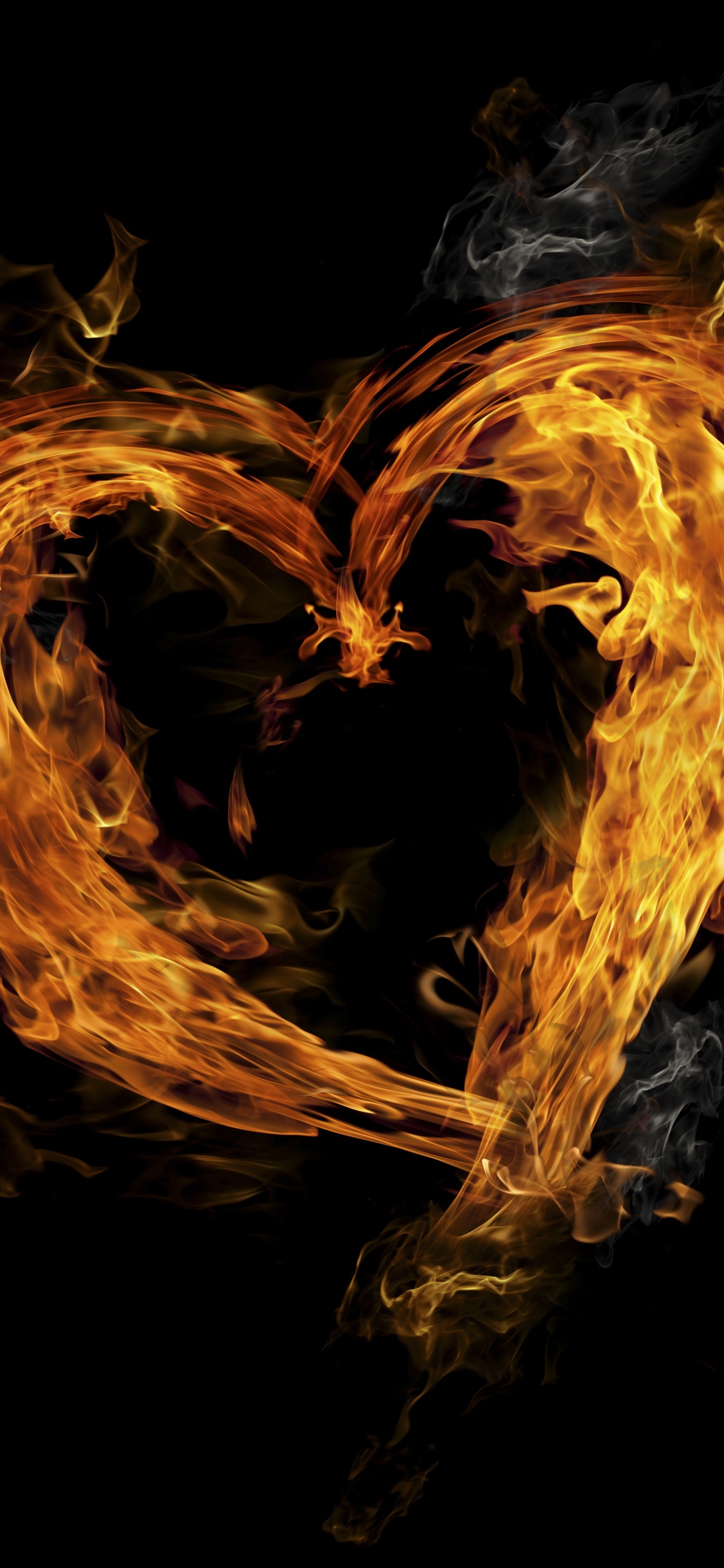 Fire, Illustration, Heart, Love, Flame. Wallpaper in 1125x2436 Resolution