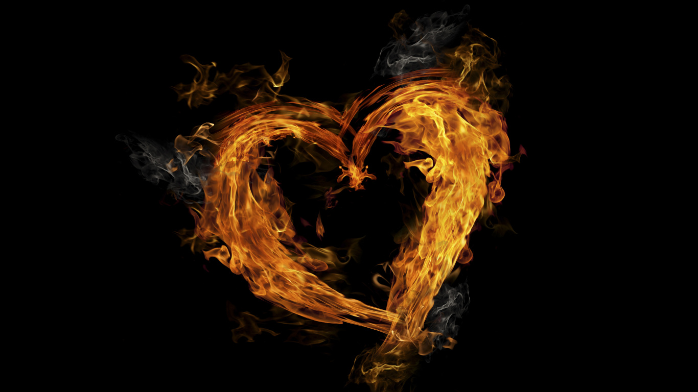 Fire, Illustration, Heart, Love, Flame. Wallpaper in 1366x768 Resolution