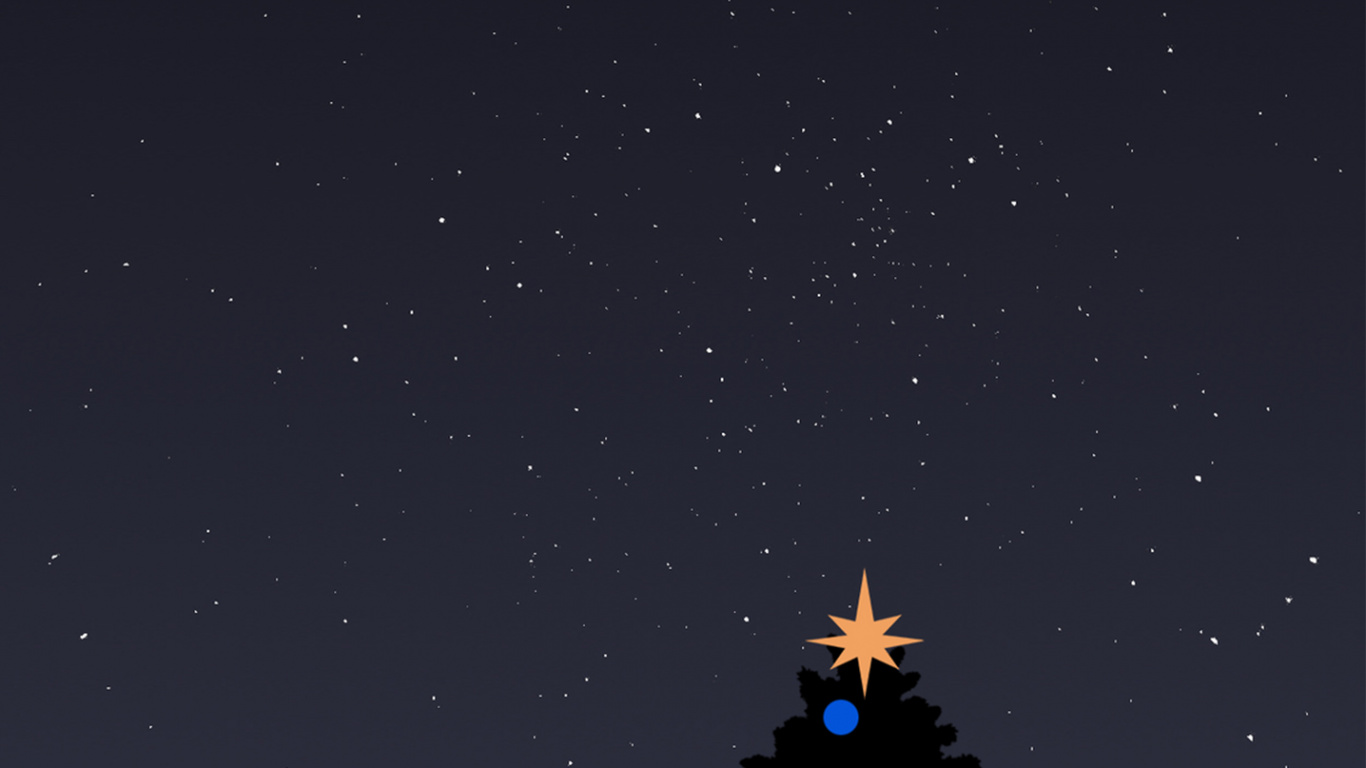 Christmas Day, Christmas Tree, Holiday, Night, Star. Wallpaper in 1366x768 Resolution