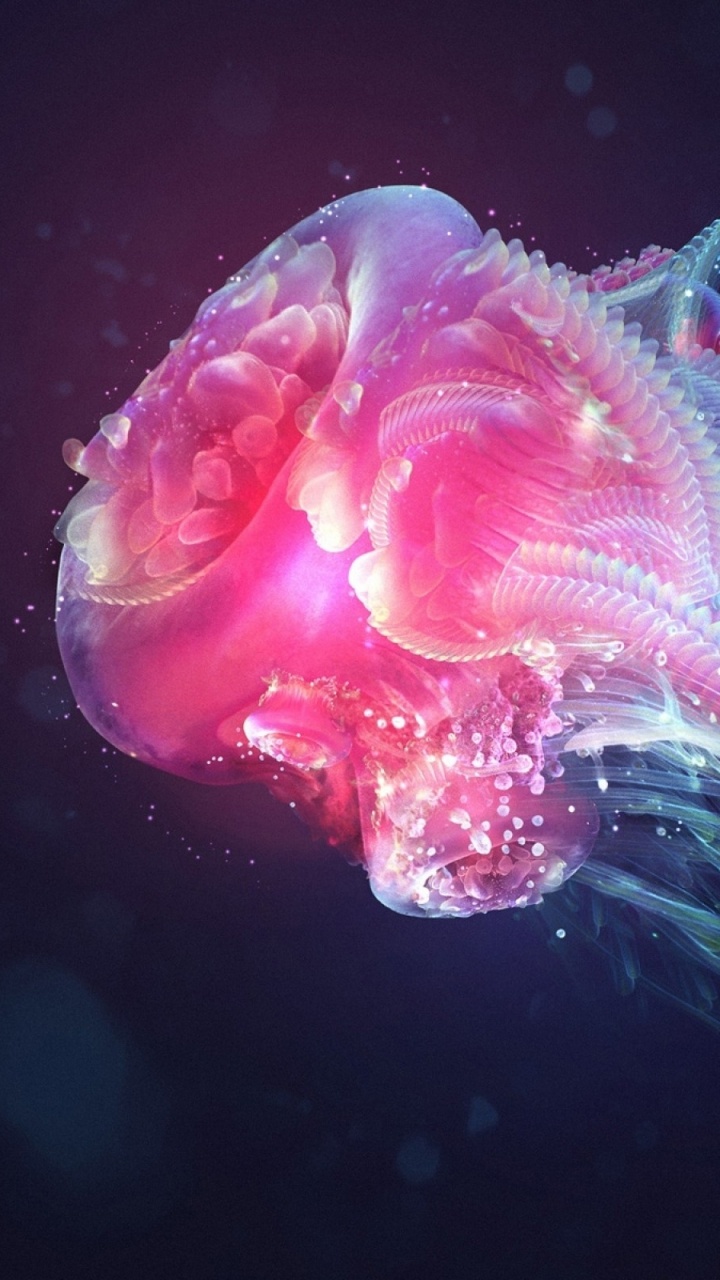 Purple and Green Jellyfish in Water. Wallpaper in 720x1280 Resolution