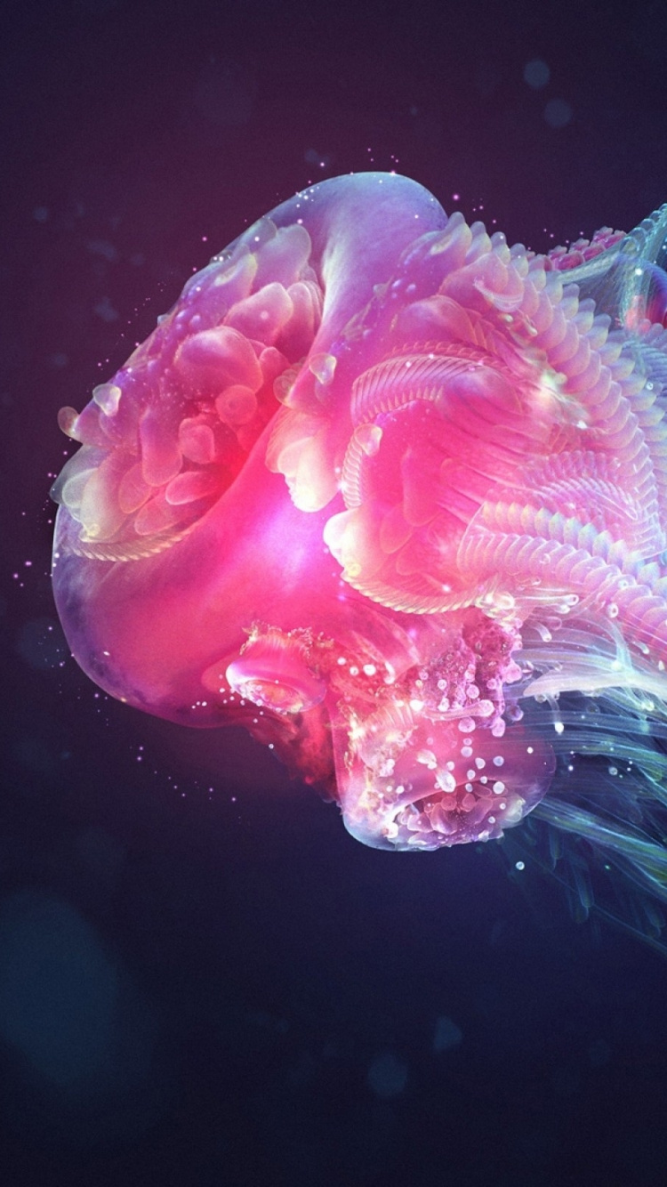 Purple and Green Jellyfish in Water. Wallpaper in 750x1334 Resolution