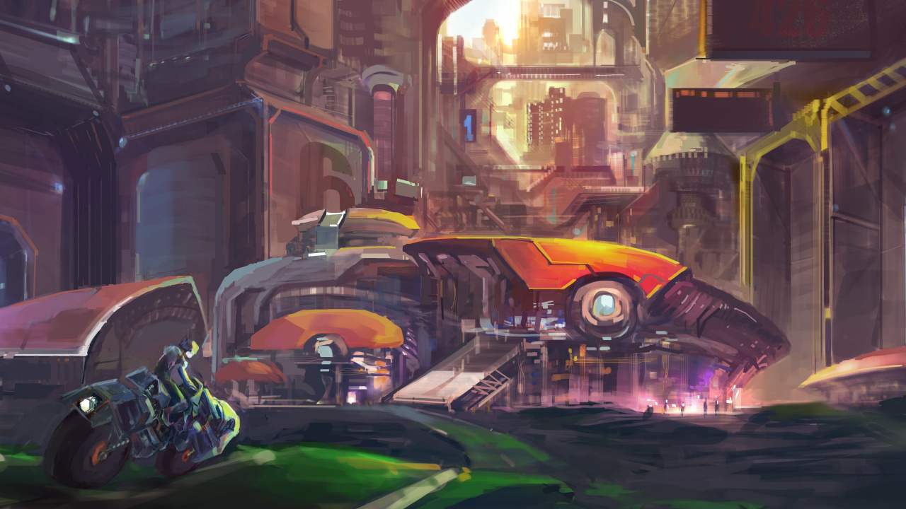 Coche Verde y Amarillo en la Carretera Durante la Noche.. Wallpaper in 1280x720 Resolution