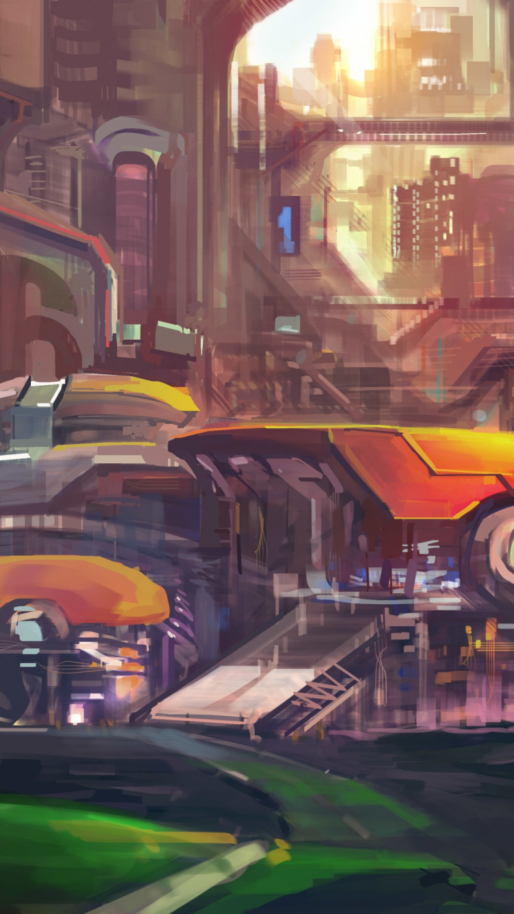 Coche Verde y Amarillo en la Carretera Durante la Noche.. Wallpaper in 750x1334 Resolution