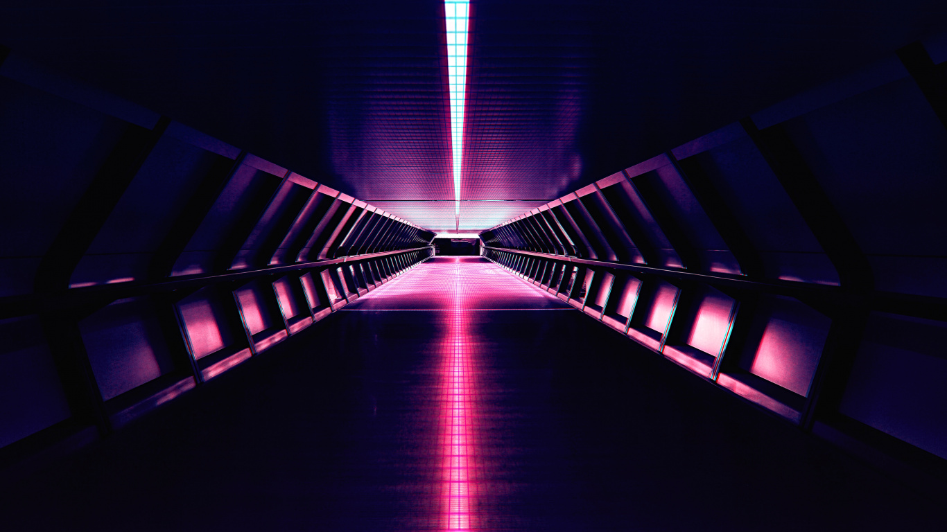 Blue Light on a Tunnel. Wallpaper in 1366x768 Resolution