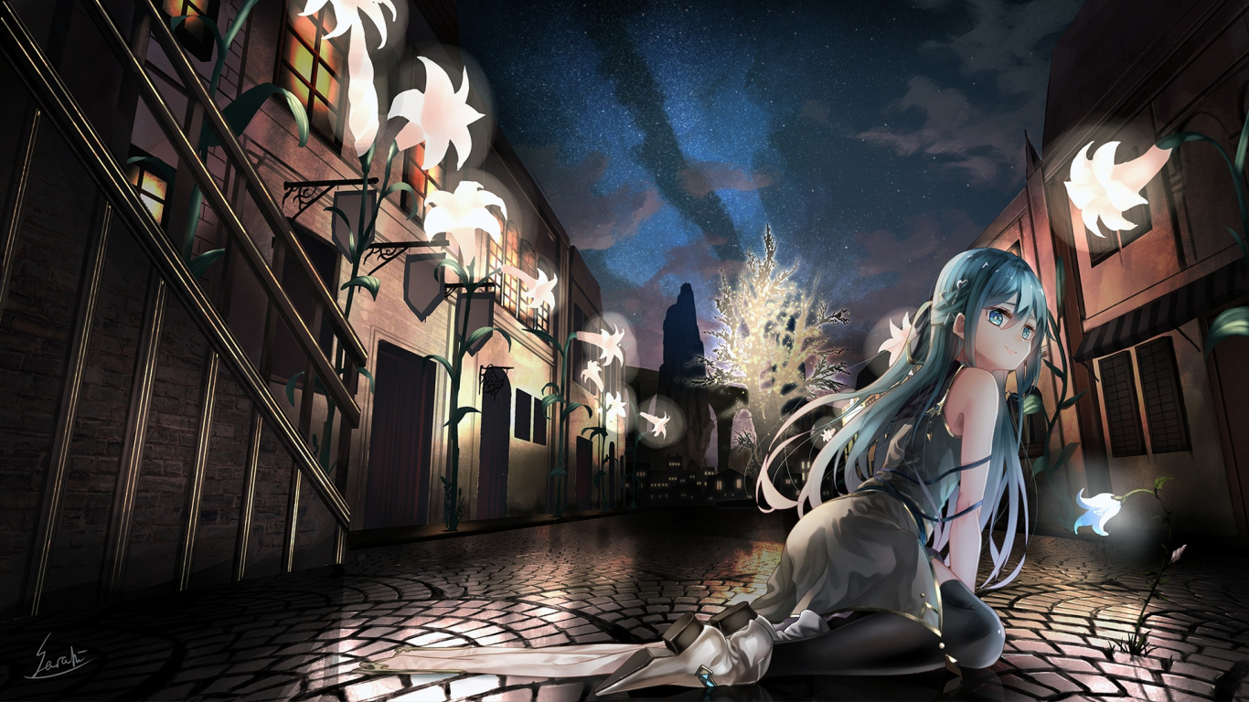 Femme en Robe Blanche Assise Sur le Sol. Wallpaper in 1366x768 Resolution