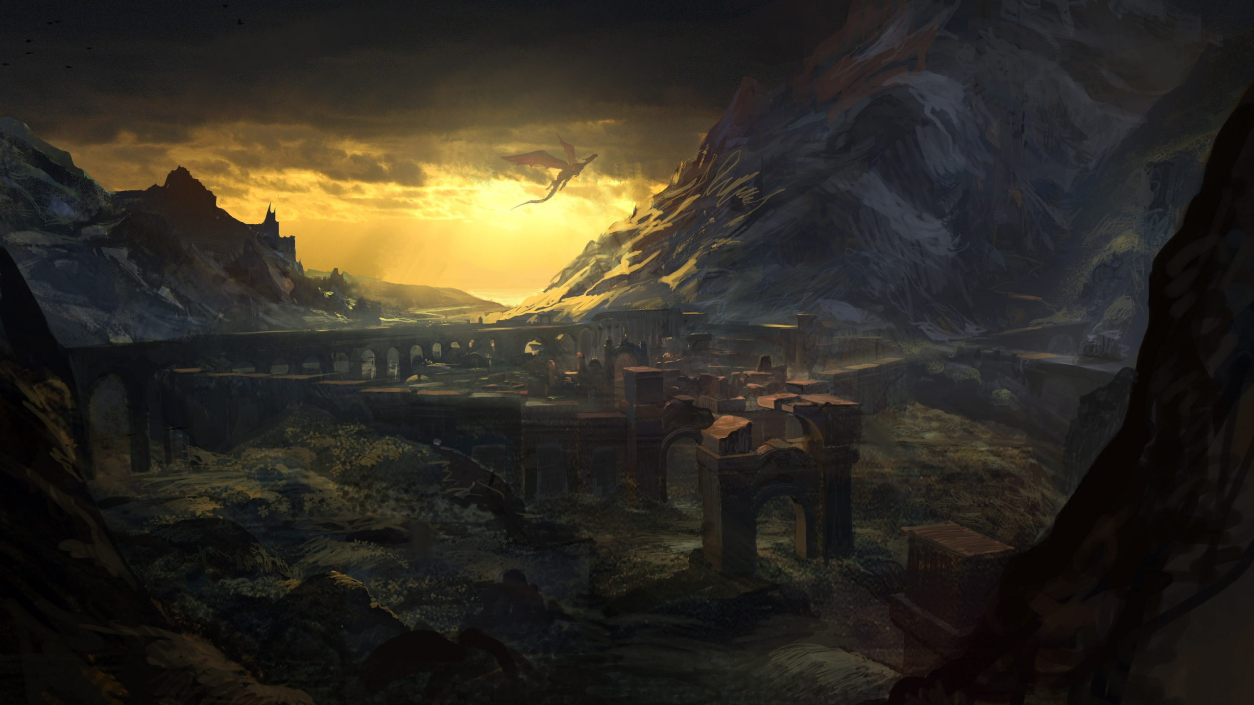 Brown Concrete Building Near Mountain During Daytime. Wallpaper in 2560x1440 Resolution