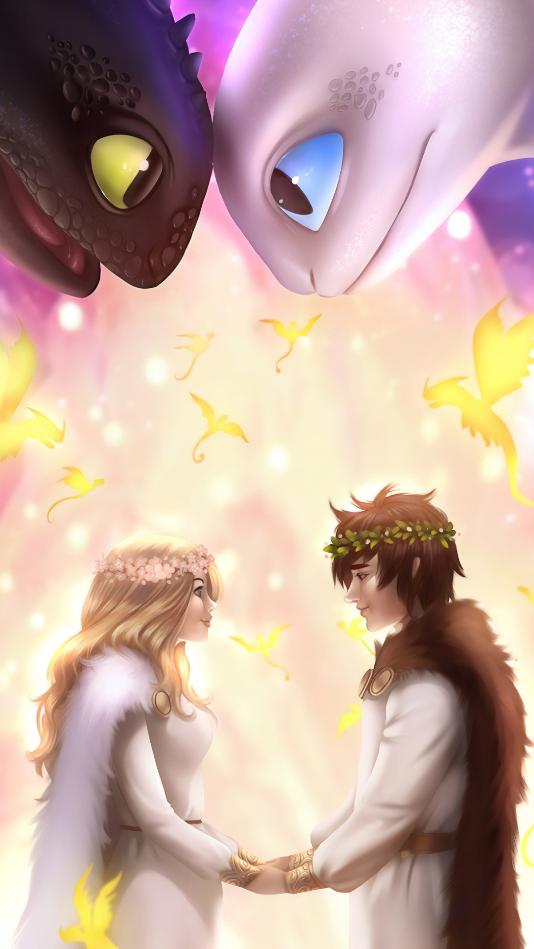 Lila Und Gelber Drache Illustration. Wallpaper in 1080x1920 Resolution