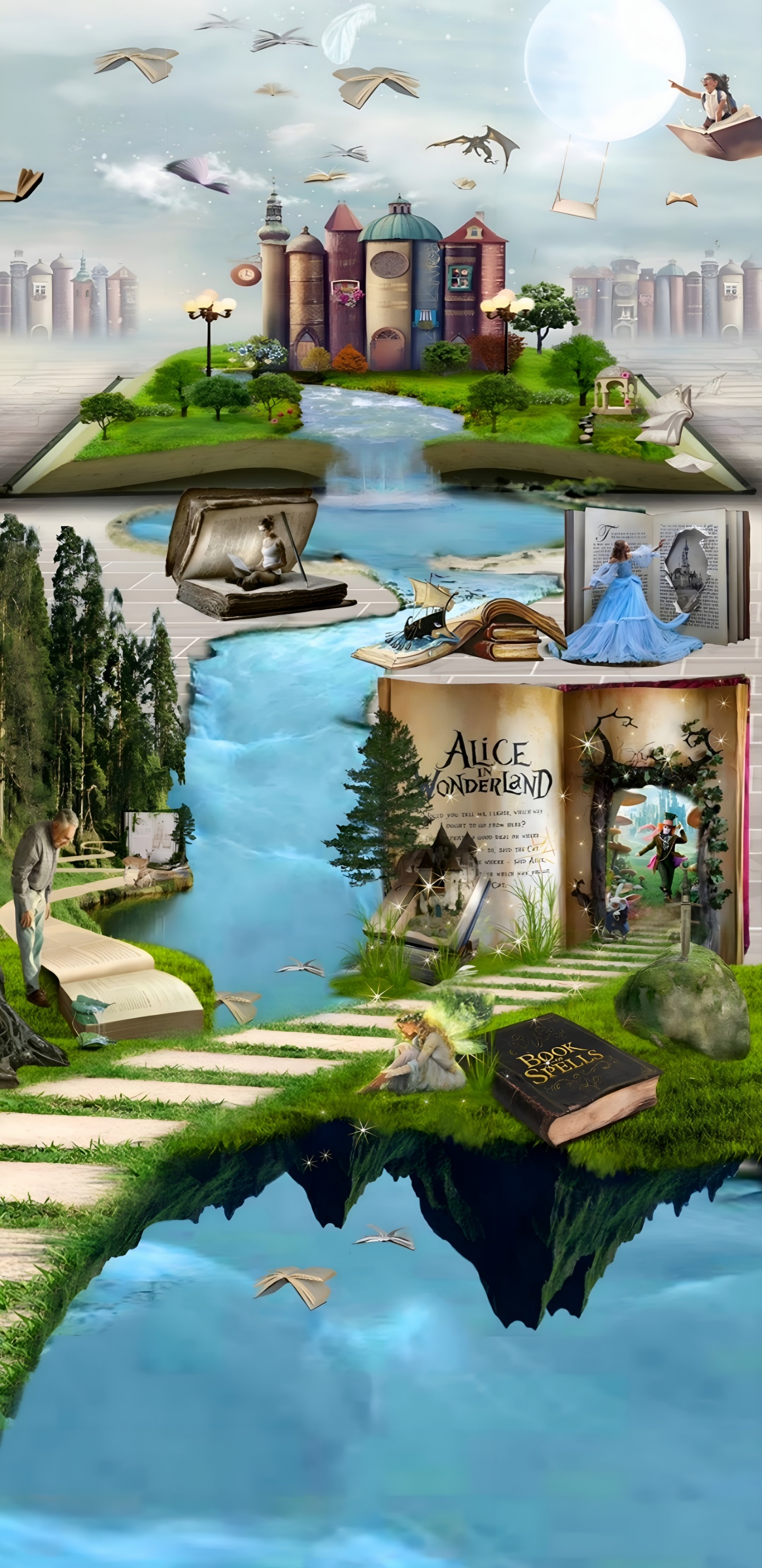 de Cuento de Hadas, Naturaleza, Agua, Piscina, Arte. Wallpaper in 1440x2960 Resolution