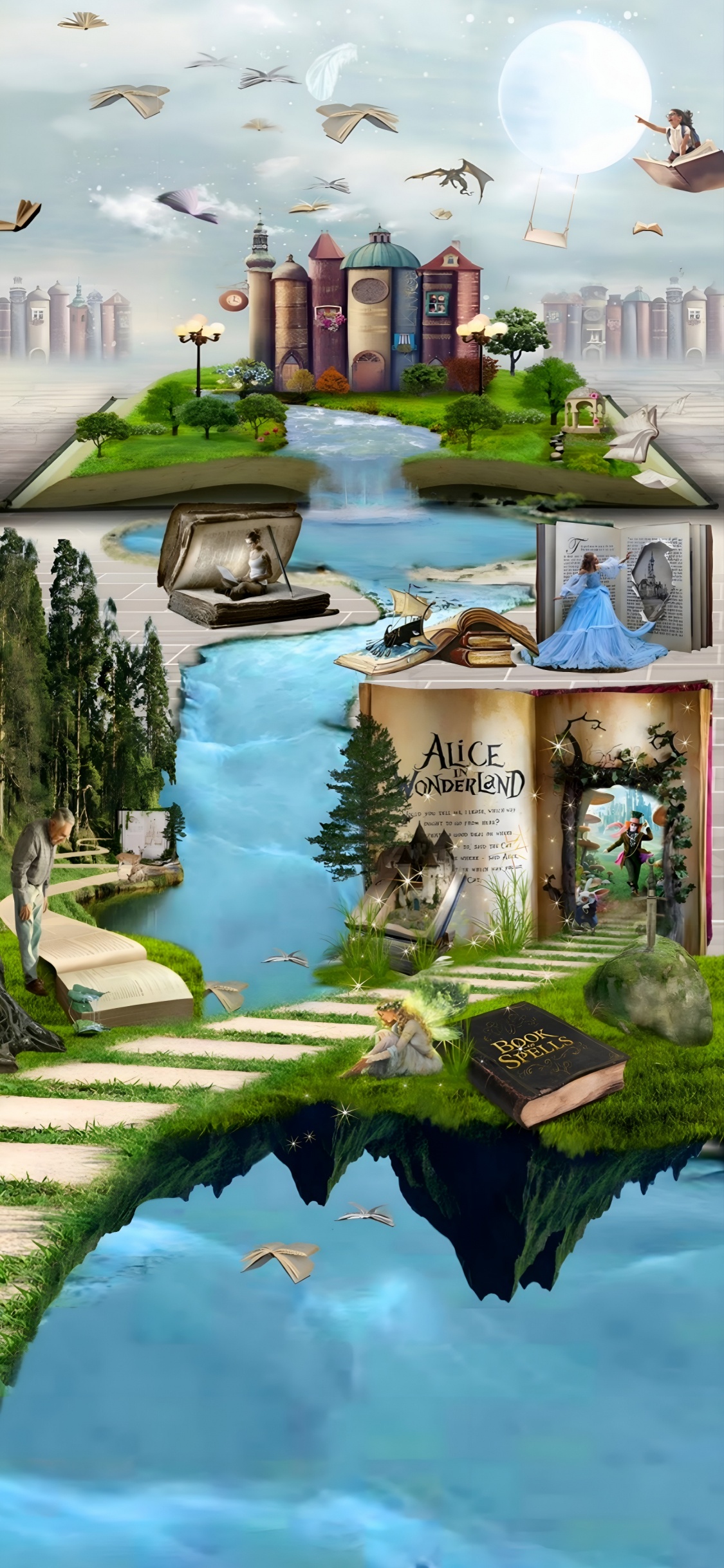 Märchen, Natur, Wasser, Pool, Kunst. Wallpaper in 1125x2436 Resolution