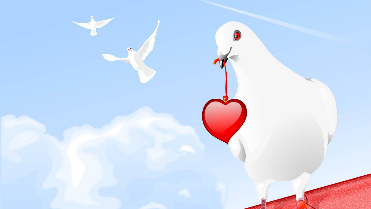 Herzen, Vogel, Liebe, Cloud, Romantik. Wallpaper in 1280x720 Resolution