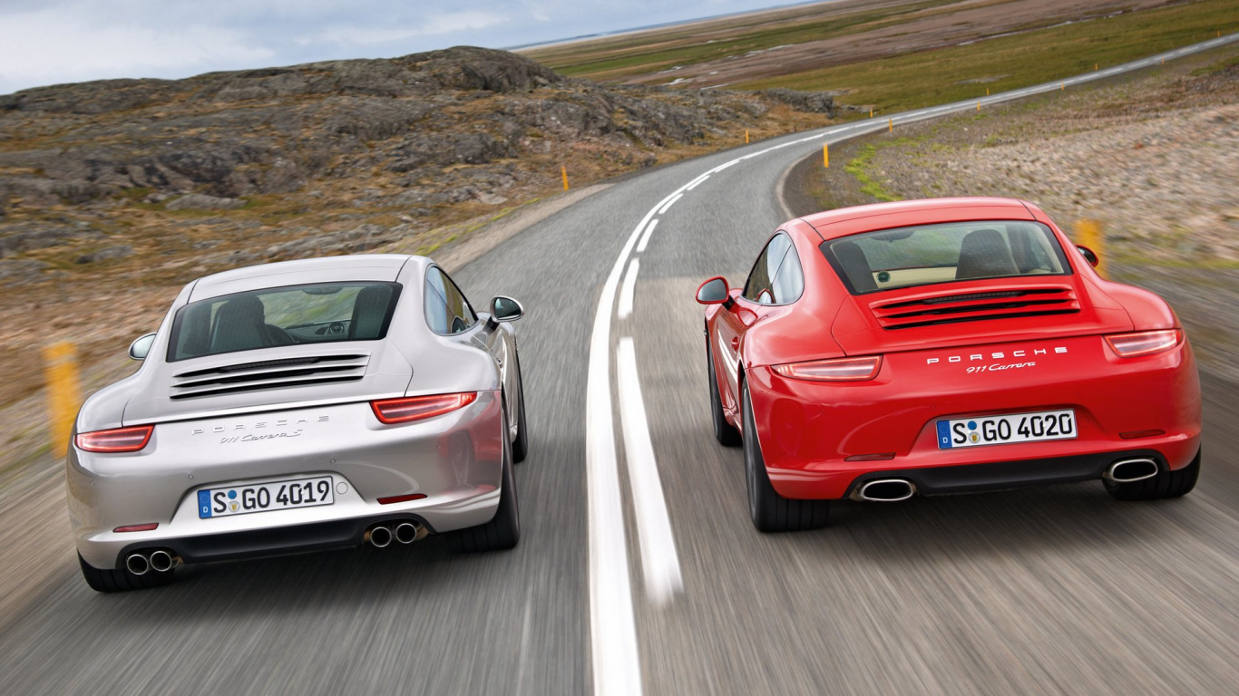 Red and White Porsche 911 on Road During Daytime. Wallpaper in 1366x768 Resolution