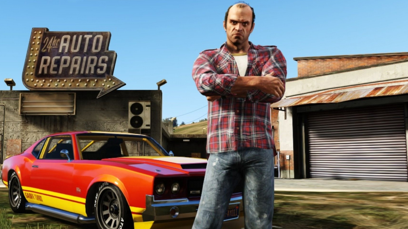 Grand Theft Auto v, Grand Theft Auto San Andreas, Trevor Philips, Rockstar Games, Take-Two Interactive. Wallpaper in 1366x768 Resolution