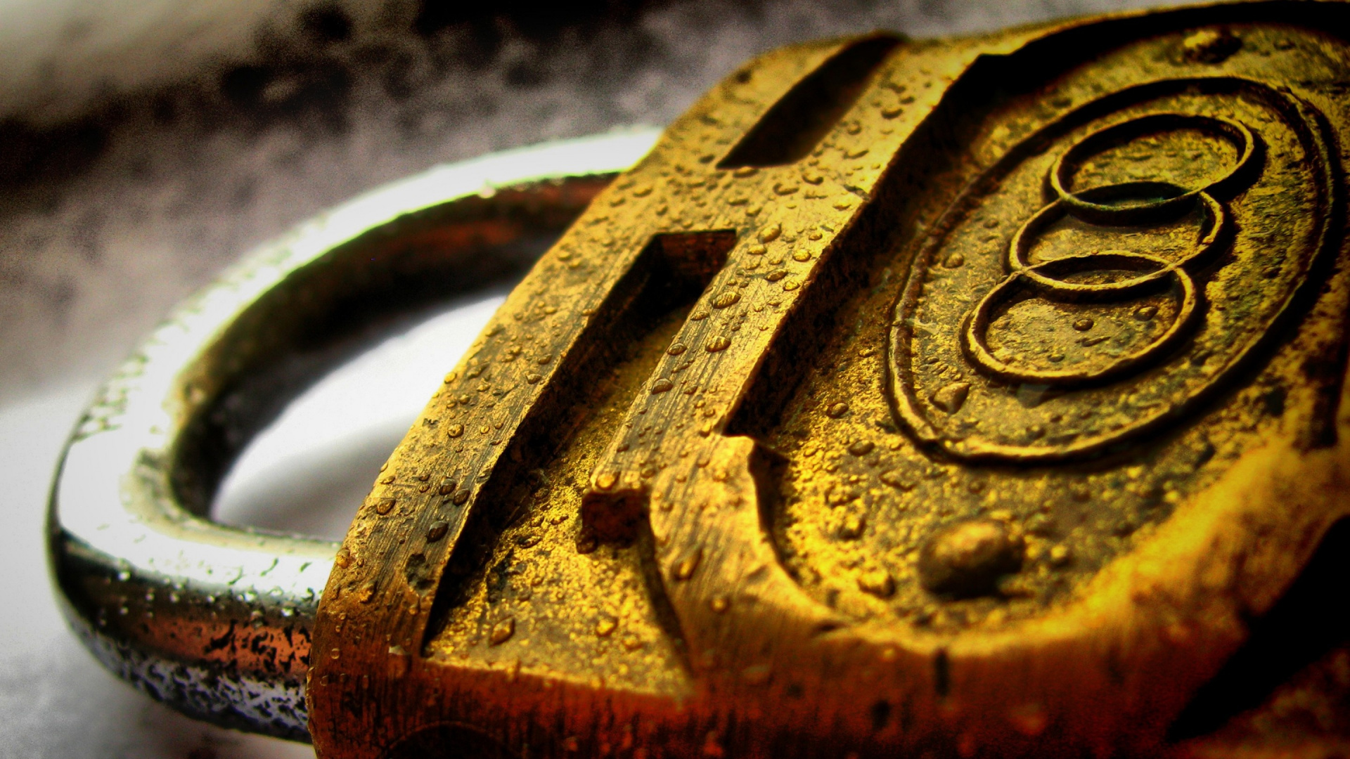 Brass Padlock on Black Metal Bar. Wallpaper in 1920x1080 Resolution