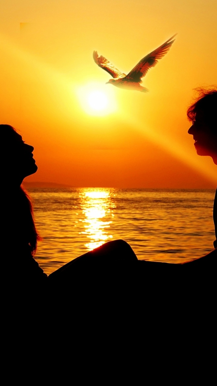 Romanticismo, Puesta, Afterglow, Mar, Sol. Wallpaper in 720x1280 Resolution