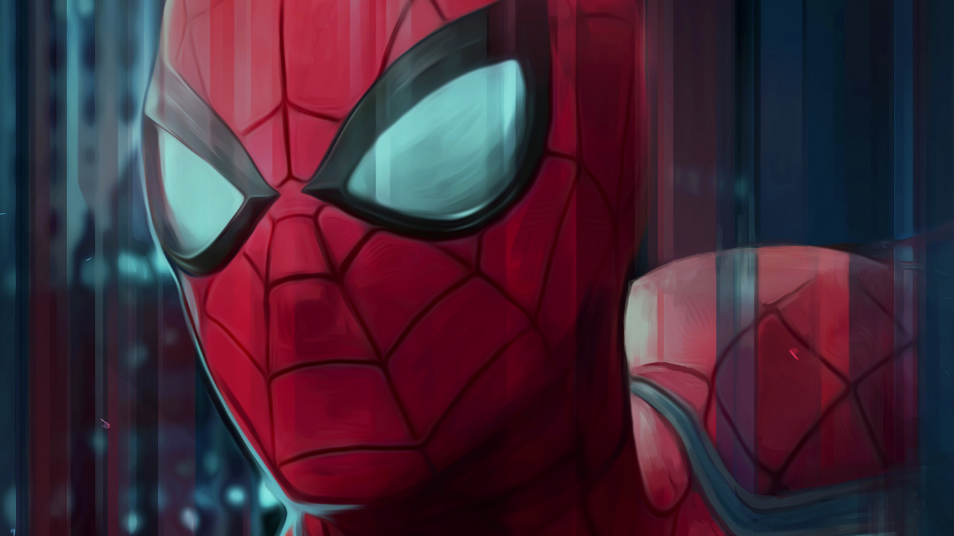 Red Spider Man Costume in Front of Glass Window. Wallpaper in 1366x768 Resolution