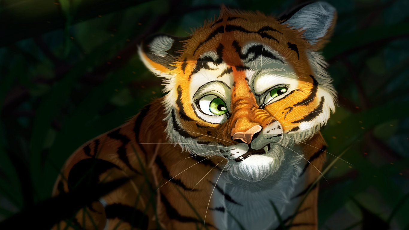 Brown and Black Tiger Cub. Wallpaper in 1366x768 Resolution