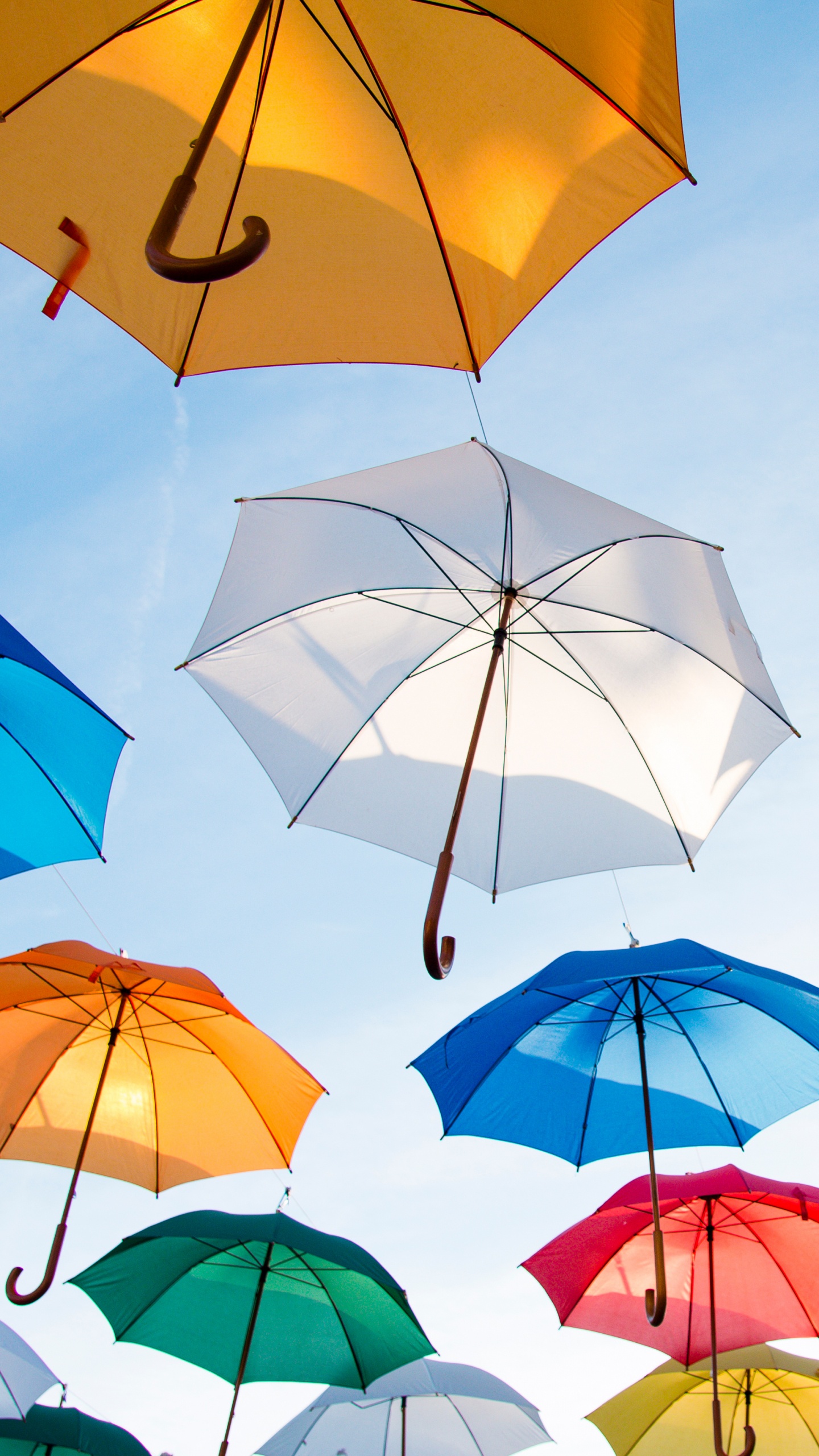 White and Red Umbrella Lot. Wallpaper in 1440x2560 Resolution