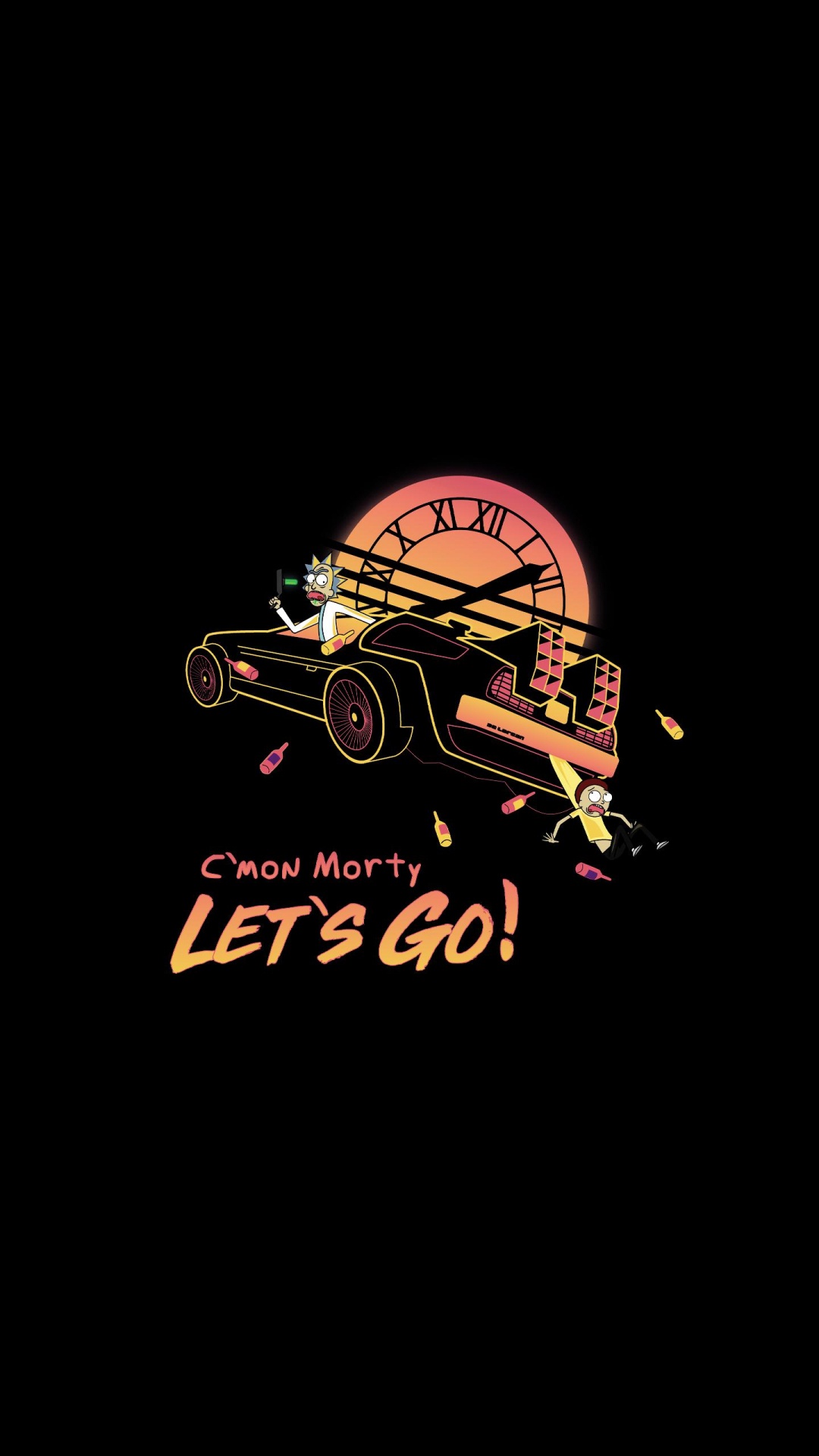 Amoled, Rick Sanchez, Morty Smith, Illustration, Synthwave. Wallpaper in 1080x1920 Resolution