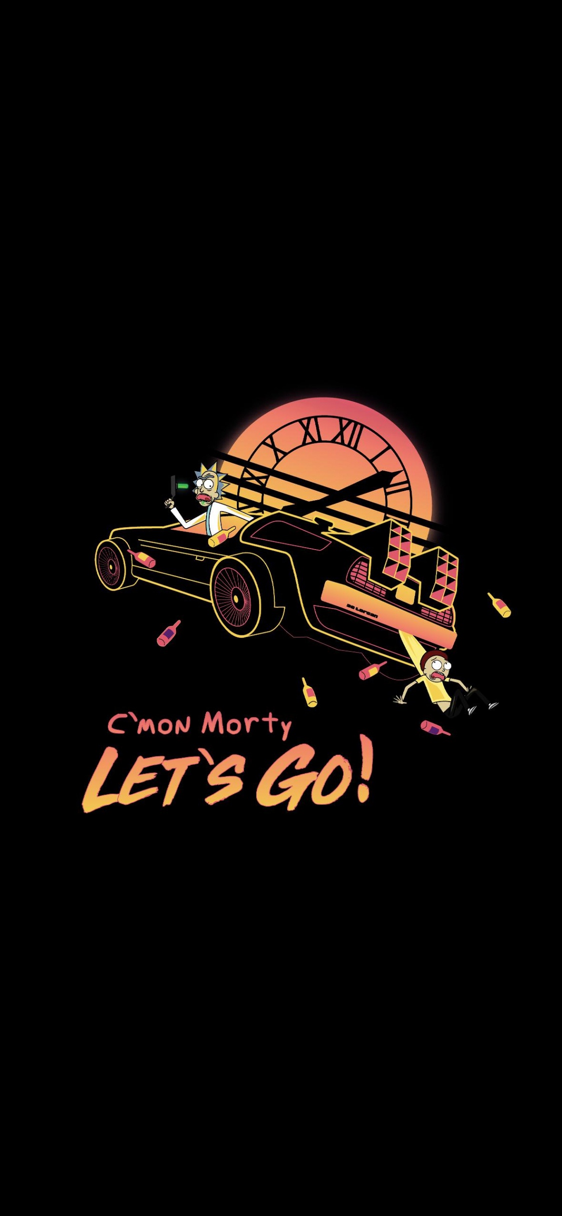 Amoled, Rick Sanchez, Morty Smith, Illustration, Synthwave. Wallpaper in 1125x2436 Resolution