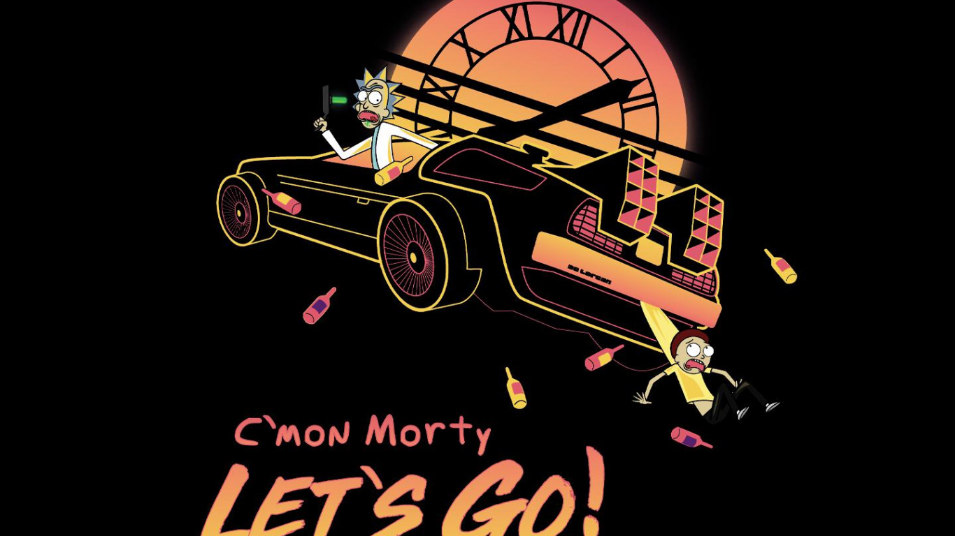 Amoled, Rick Sanchez, Morty Smith, Illustration, Synthwave. Wallpaper in 1366x768 Resolution