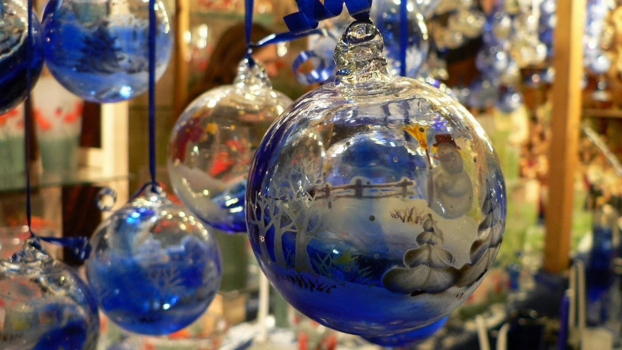 Décoration de Noël, Bleu de Cobalt, Verre, Cadeau, Montgolfière. Wallpaper in 1280x720 Resolution