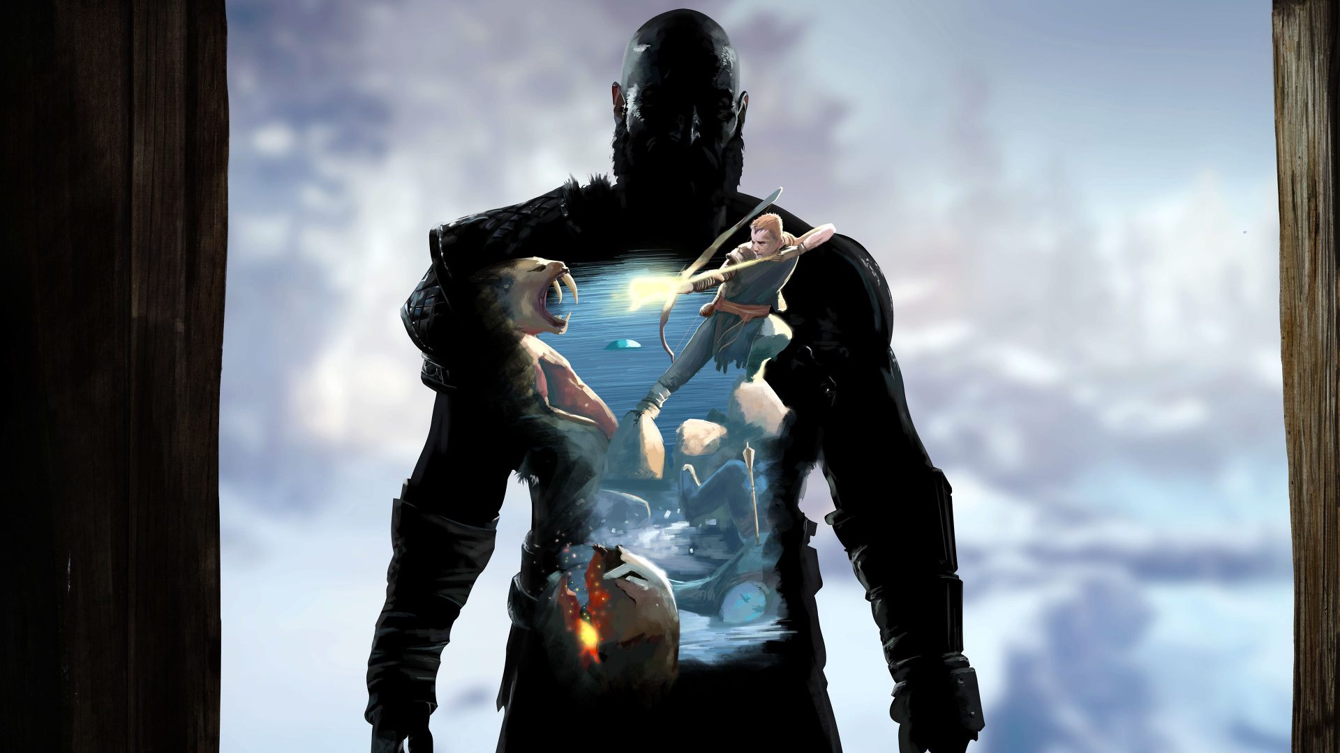 God of War, Water, Digital Compositing, Gesture, Reflection. Wallpaper in 1920x1080 Resolution